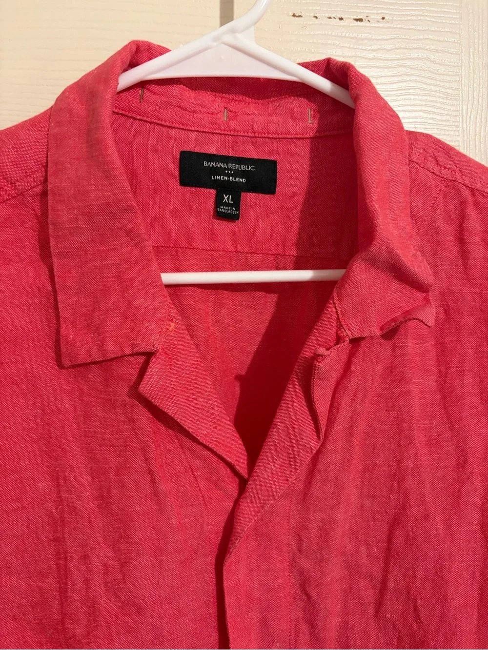 Banana Republic Men’s Short-Sleeve Button-Down Linen Blend Shirt - Coral